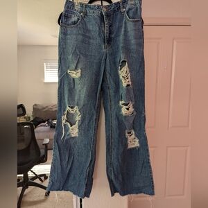 Prosperity denim distressed raw hem wide leg jeans